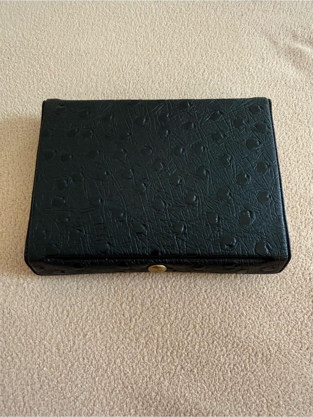 VTG Gin Rummy Card Set Black Ostrich Leather Case International Chartering ICS